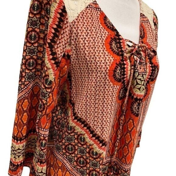 Anthropologie Fig and Flower Womens Top Medium Boho Peasant Bell Sleeves Lace - Picture 2 of 12